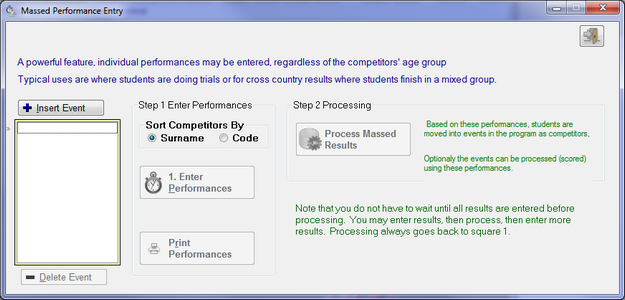 Massed Results Window before any events entered