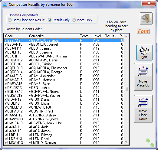 Full student list without performances